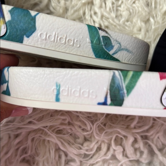 adidas Floral Slide Sandals - White and Black - Picture 9 of 10